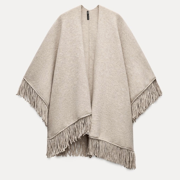 ZARA FRINGED KNIT CAPE - Picture 2 of 4